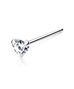 CZ Heart Shaped Silver Straight Nose Stud NSKA-114